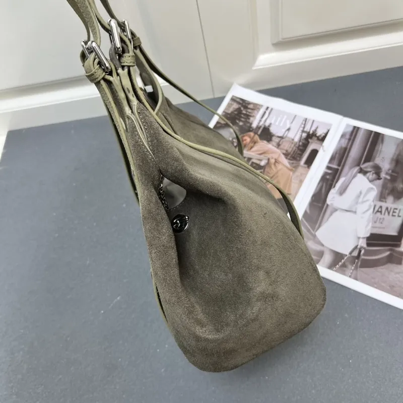 Coccinelle Olive Green Suede Hobo Bag H08872 - Image 5