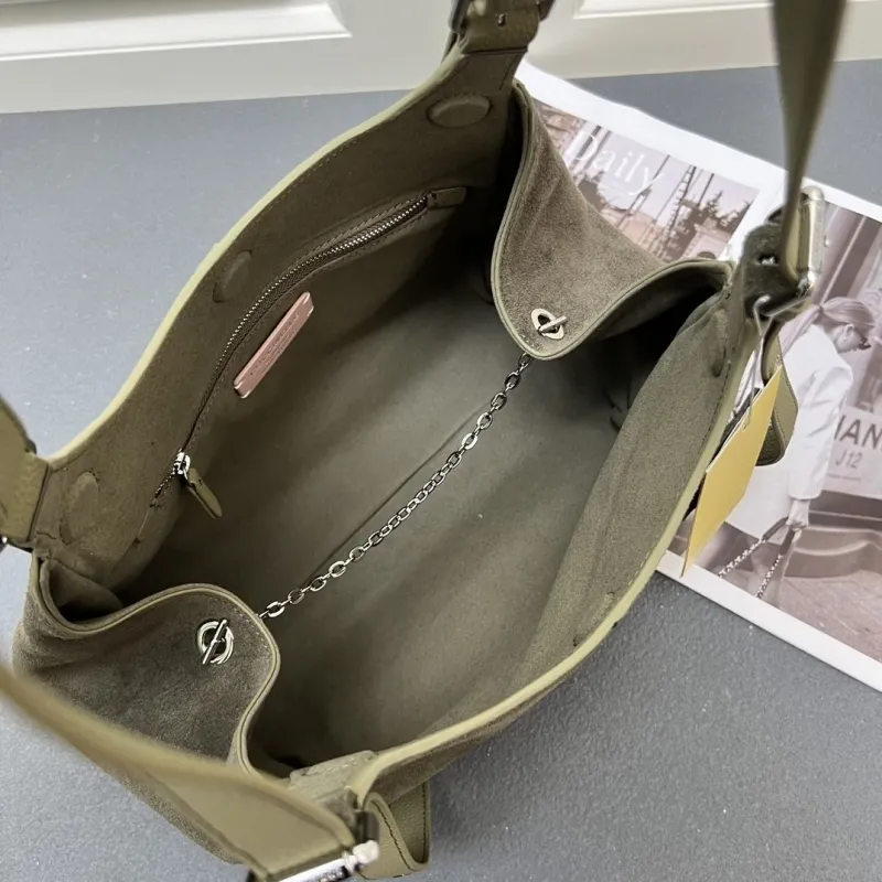 Coccinelle Olive Green Suede Hobo Bag H08872 - Image 9