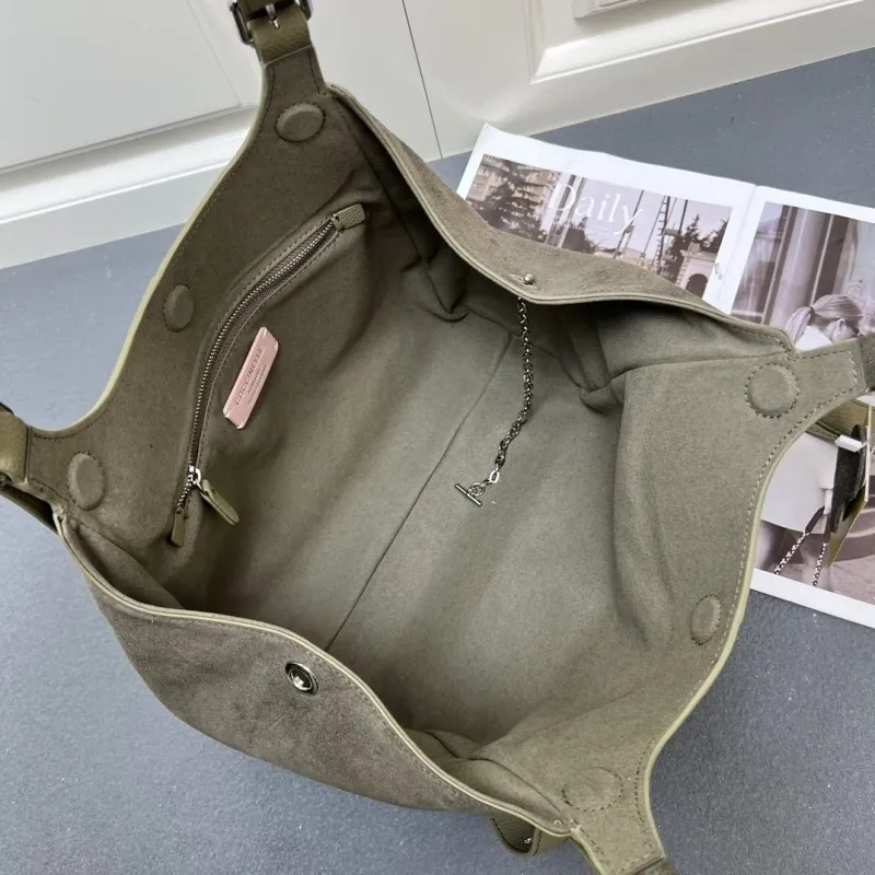 Coccinelle Olive Green Suede Hobo Bag H08872 - Image 10