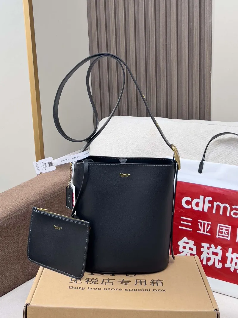 Coach Black Leather Crossbody Bucket Bag - Image 4
