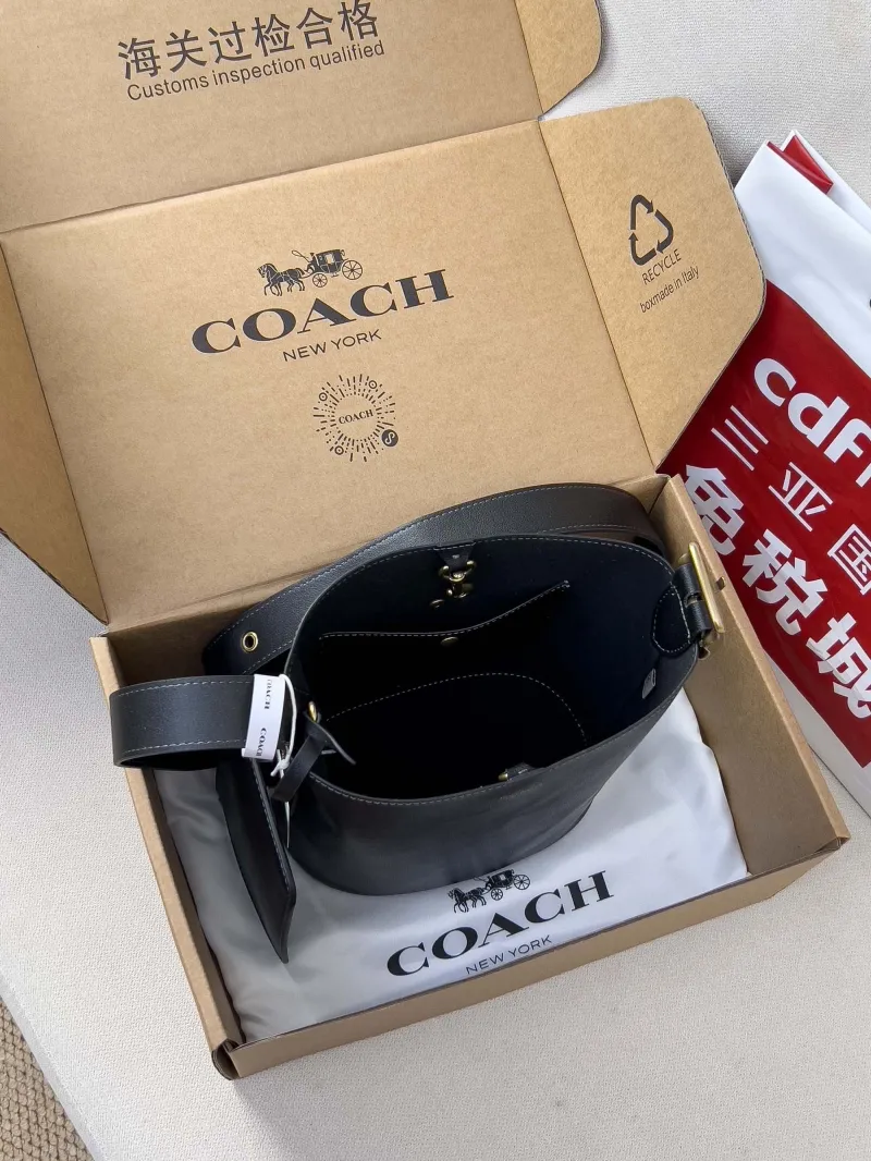 Coach Black Leather Crossbody Bucket Bag - Image 5
