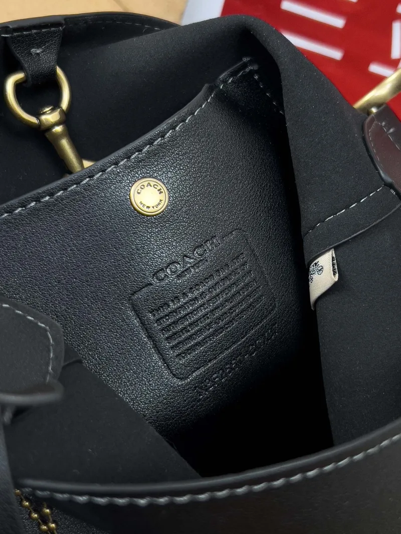 Coach Black Leather Crossbody Bucket Bag - Image 6