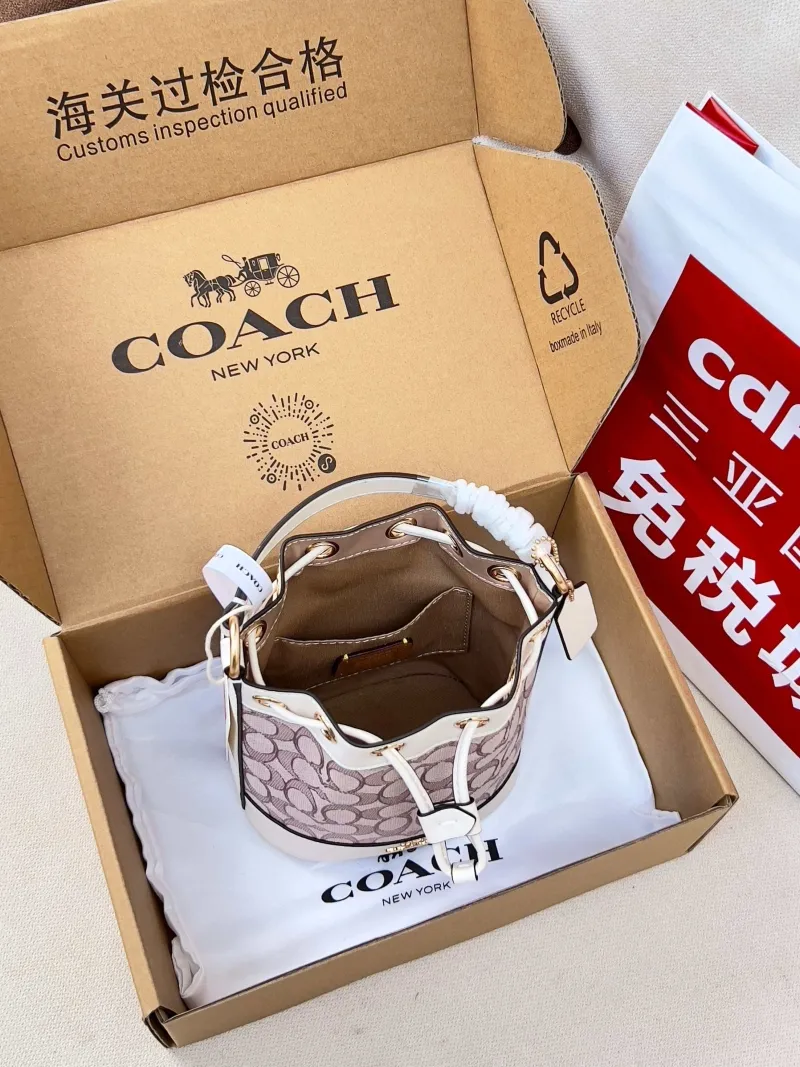 Coach Pink White Mini Bucket Bag - Image 5
