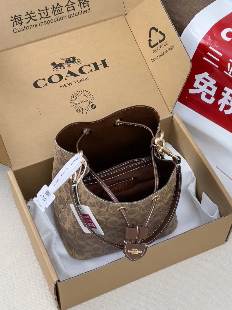 Coach Brown Monogram Bucket Bag - Image 5