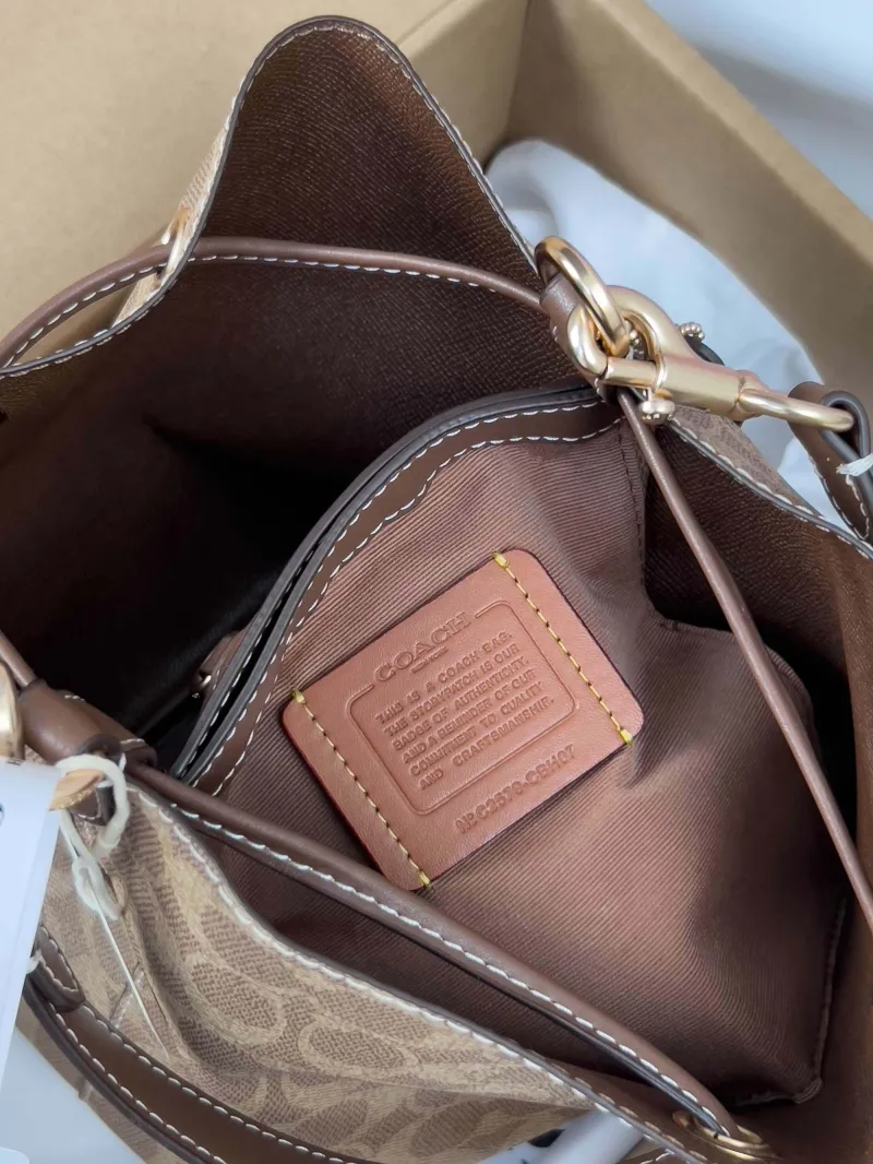 Coach Brown Monogram Bucket Bag - Image 6