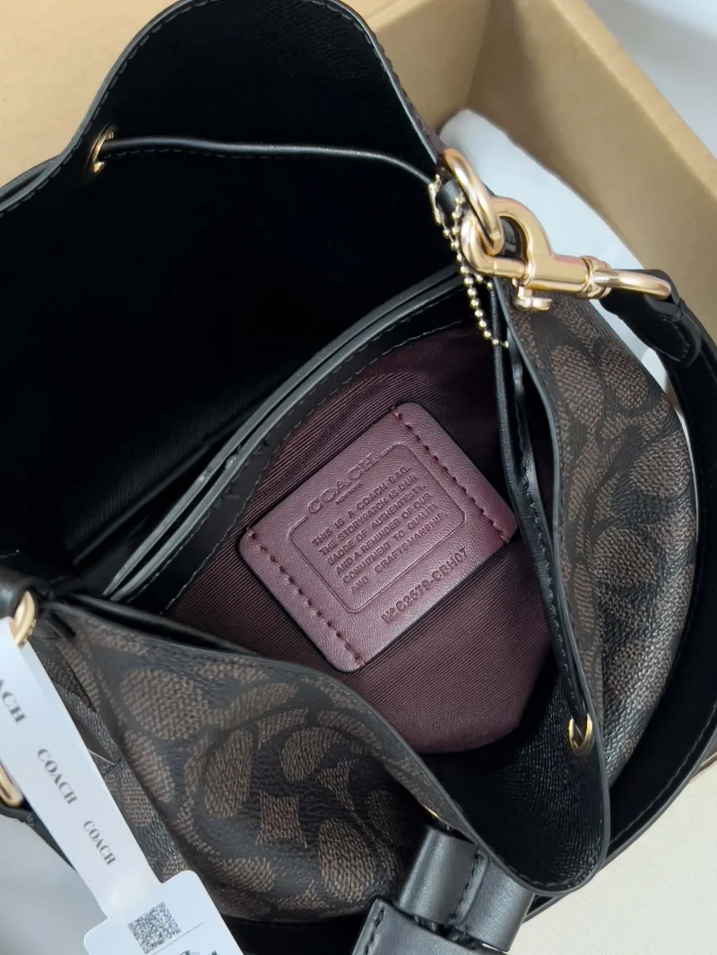 Coach Signature Brown Bucket Bag with Small Pouch - Image 6