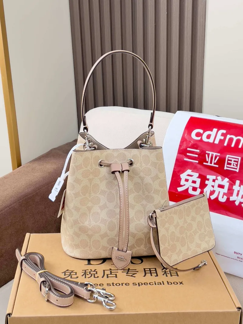 Coach Light Beige Bucket Bag with Small Pouch - Image 4