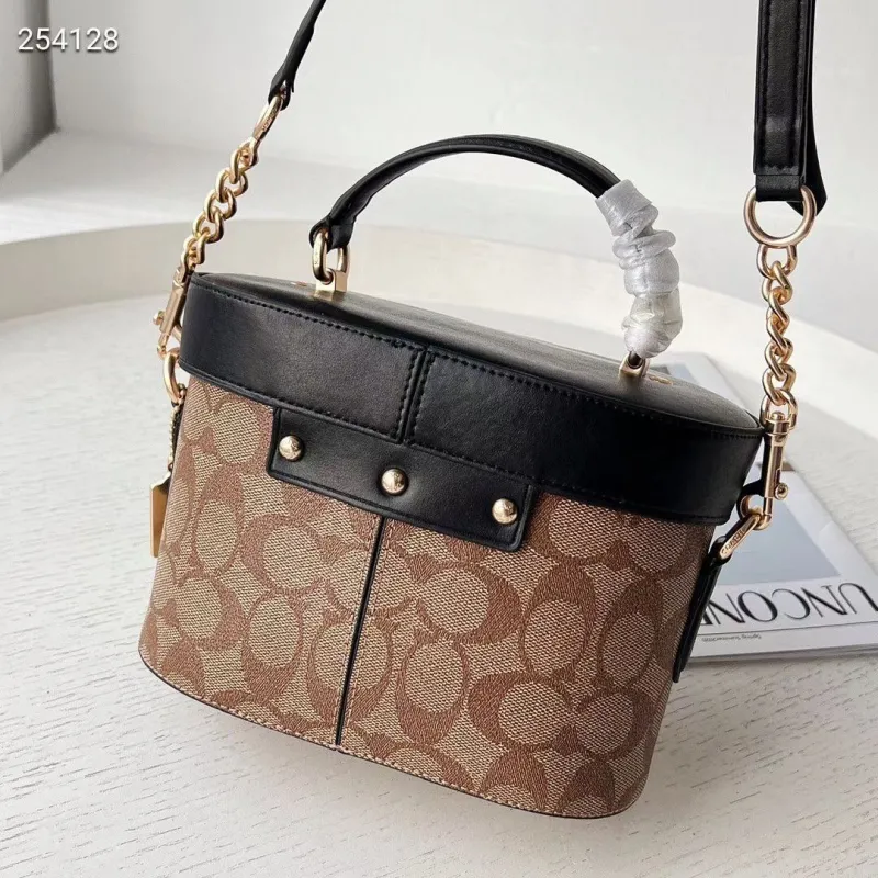 Coach 254128 Signature Canvas Crossbody Bag Brown Black - Image 4