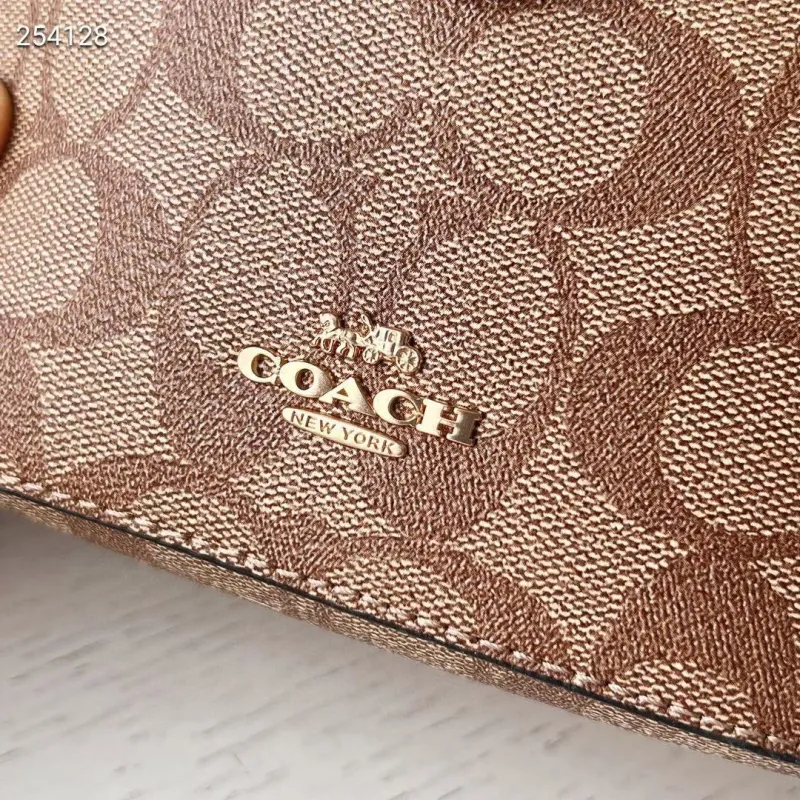 Coach 254128 Signature Canvas Crossbody Bag Brown Black - Image 6