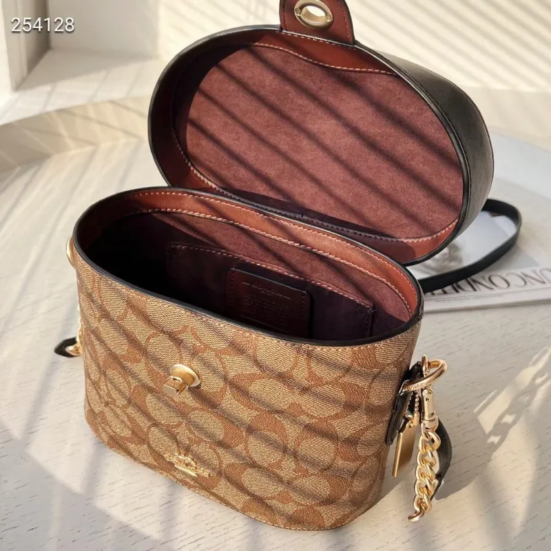 Coach 254128 Signature Canvas Crossbody Bag Brown Black - Image 7