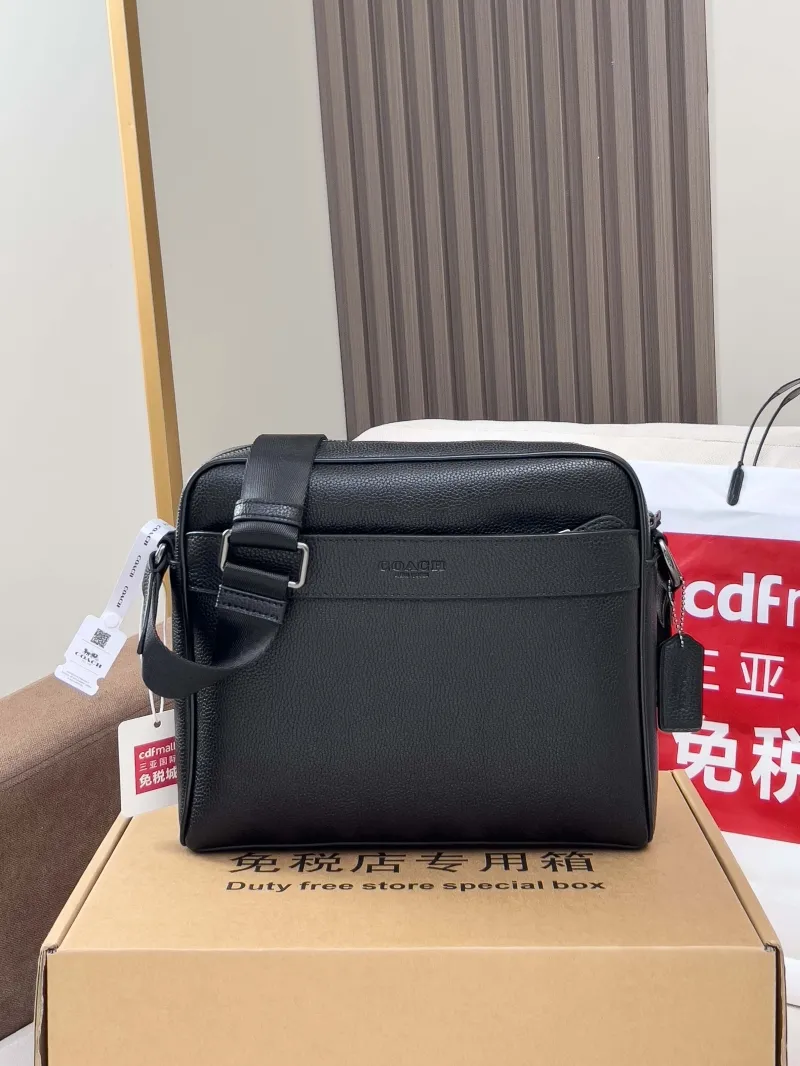 Coach Black Leather Crossbody Messenger Bag - Image 4