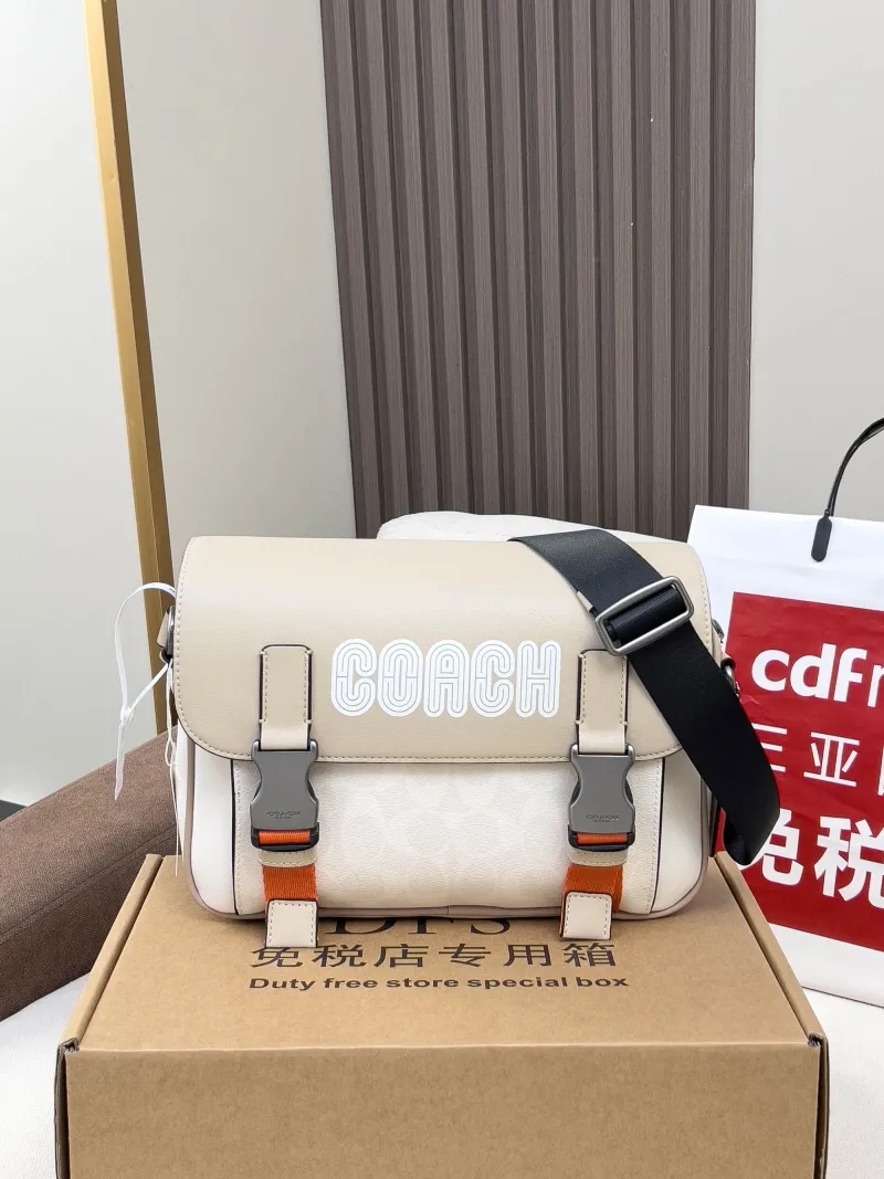 Coach Beige White Crossbody Messenger Bag - Image 4