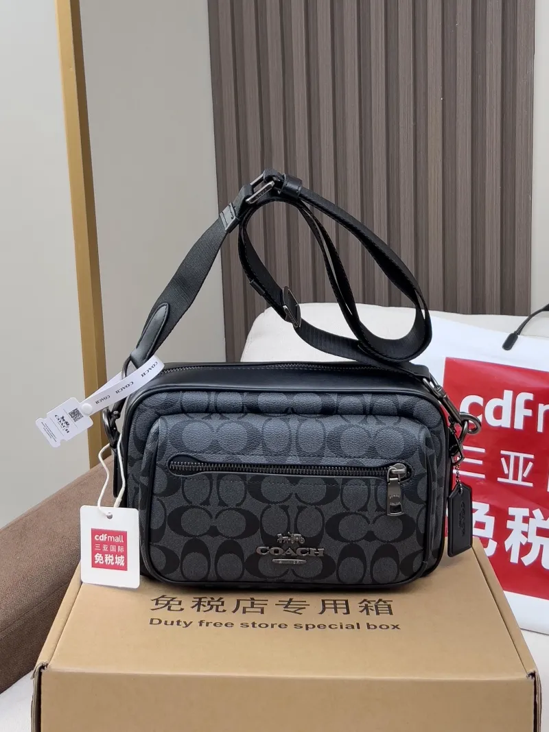 Coach Men's Signature Crossbody Bag Black Gray - Image 4