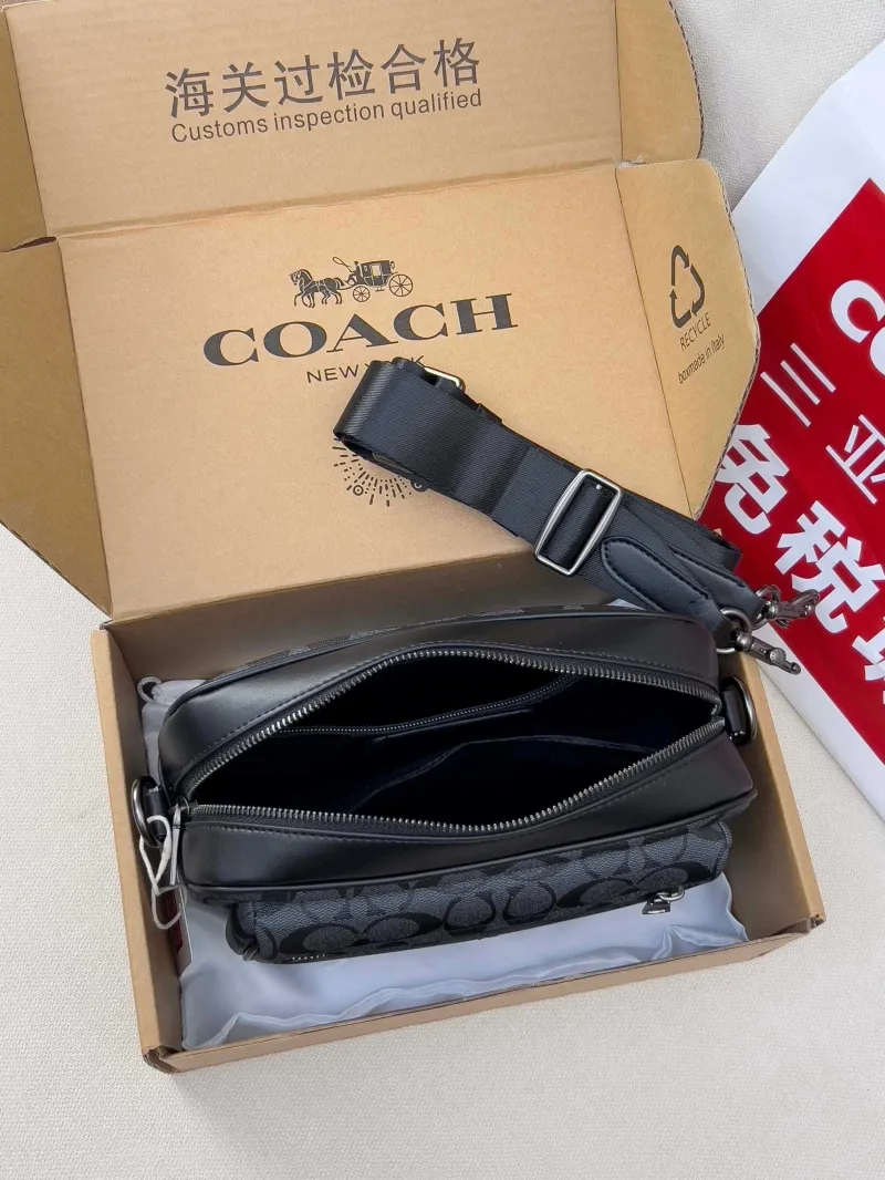 Coach Men's Signature Crossbody Bag Black Gray - Image 5