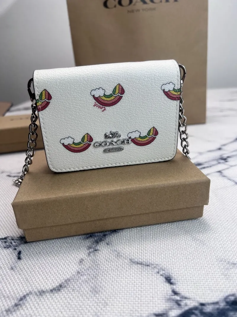 Coach White Rainbow Print Mini Chain Crossbody Bag - Image 3