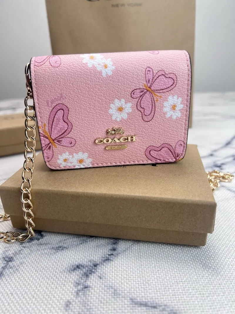 Coach Pink Butterfly Daisy Mini Chain Wallet - Image 3