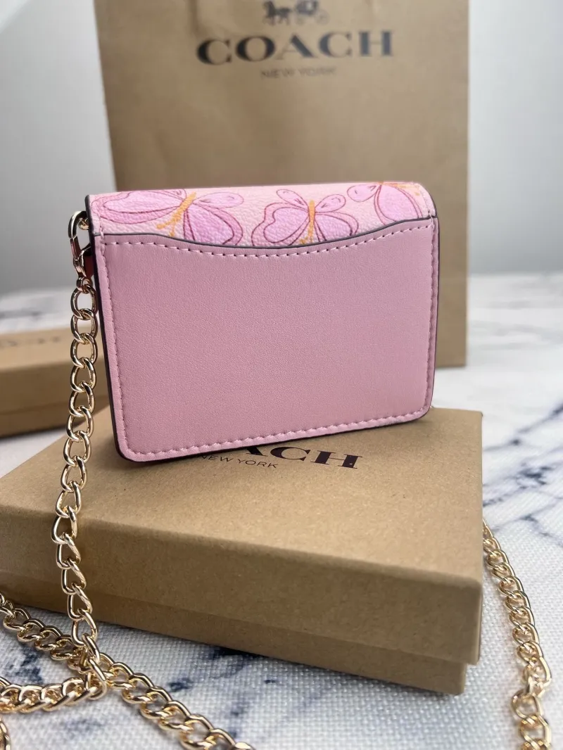 Coach Pink Butterfly Daisy Mini Chain Wallet - Image 4