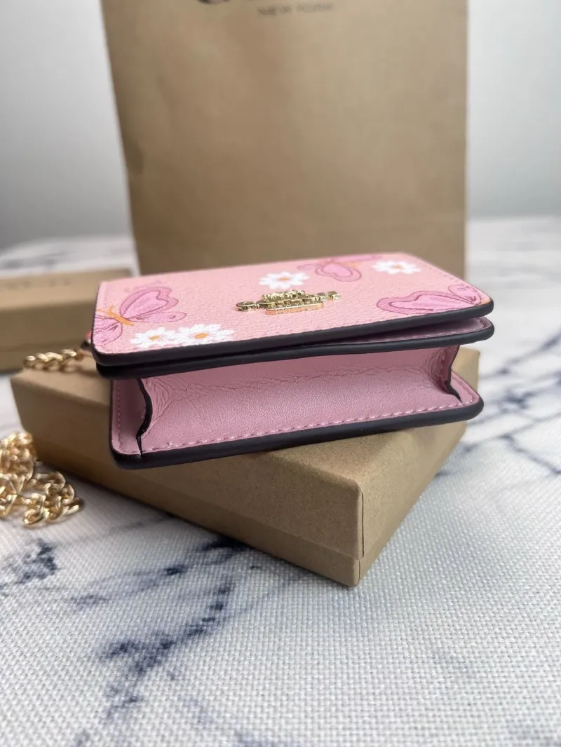 Coach Pink Butterfly Daisy Mini Chain Wallet - Image 5