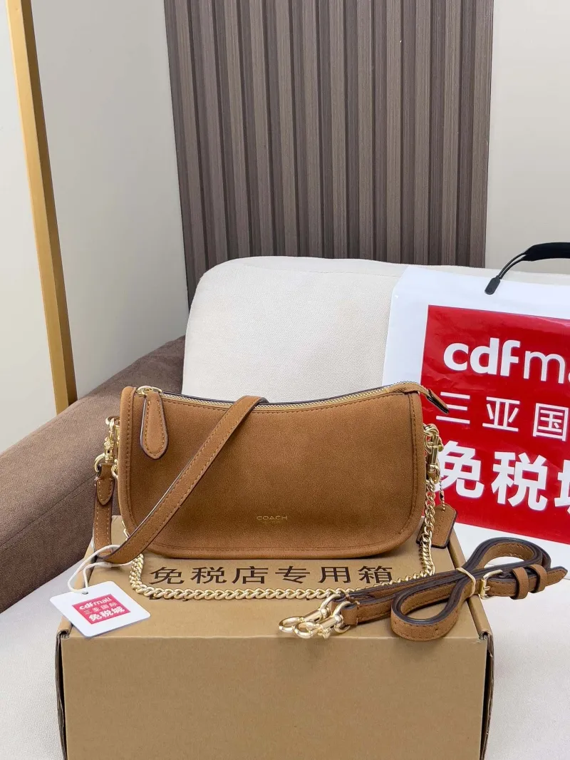 Coach Brown Suede Small Crossbody Bag - Image 4