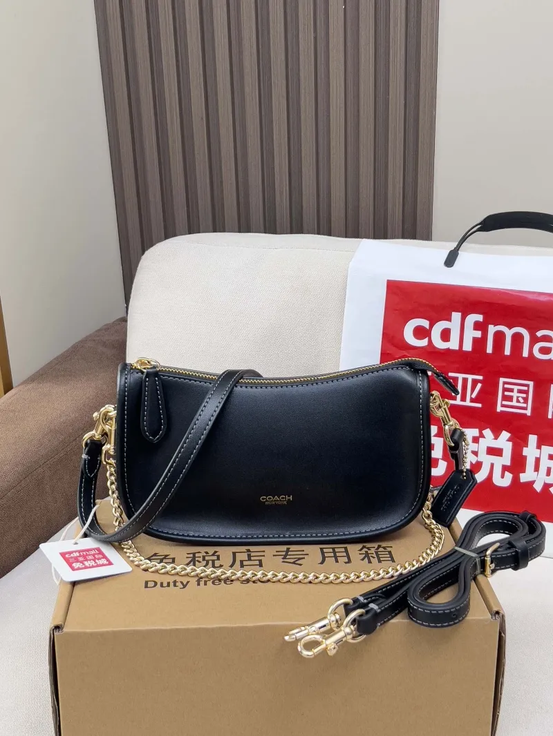 Coach Black Leather Satchel Crossbody Bag - Image 4
