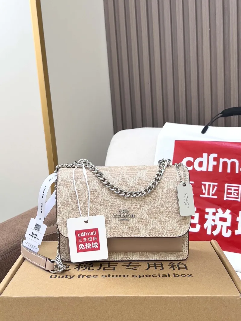 Coach Light Beige Signature Satchel Crossbody Bag - Image 4