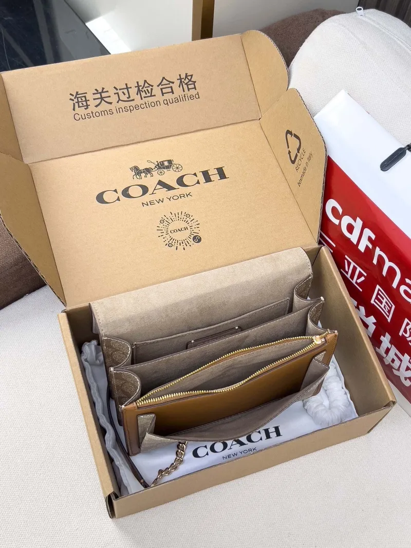 Coach White Brown Satchel Crossbody Bag - Image 5