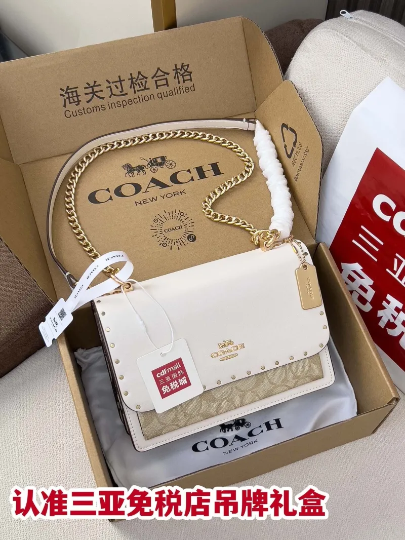 Coach White Satchel Bag with Chain Strap