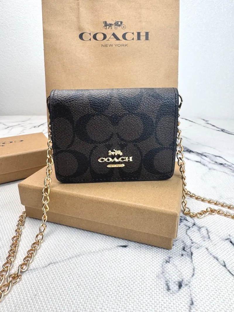 Coach Dark Brown Mini Chain Crossbody Wallet - Image 3