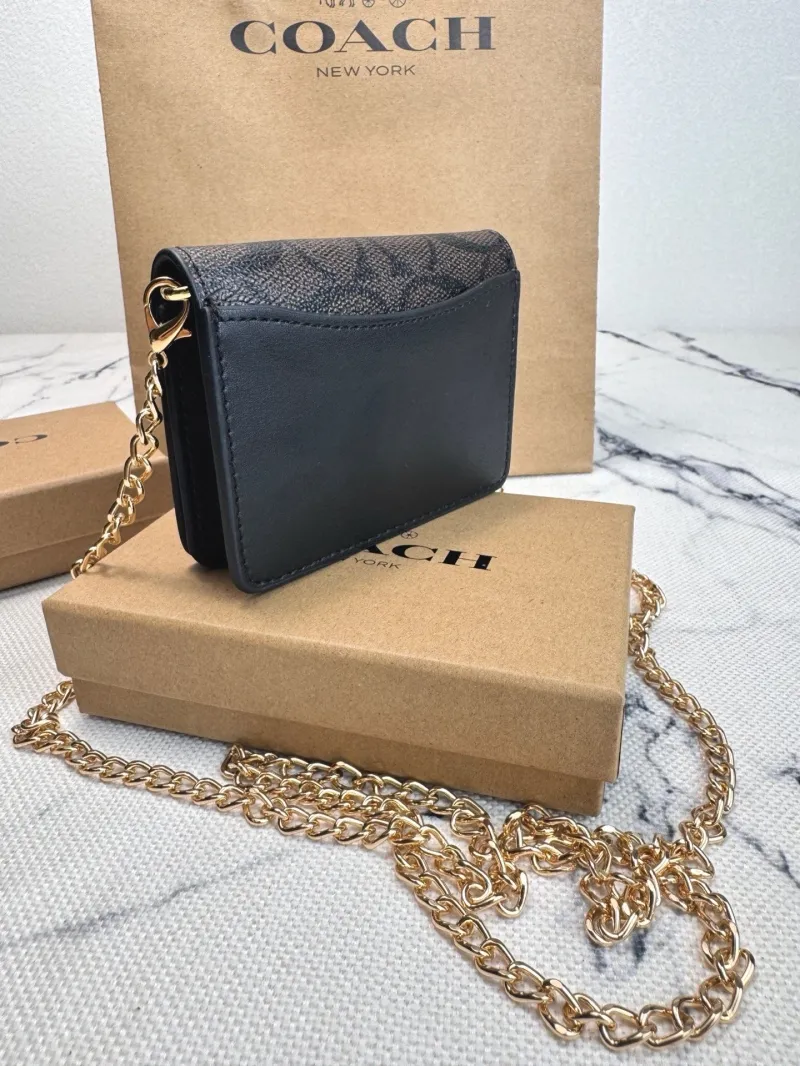 Coach Dark Brown Mini Chain Crossbody Wallet - Image 4