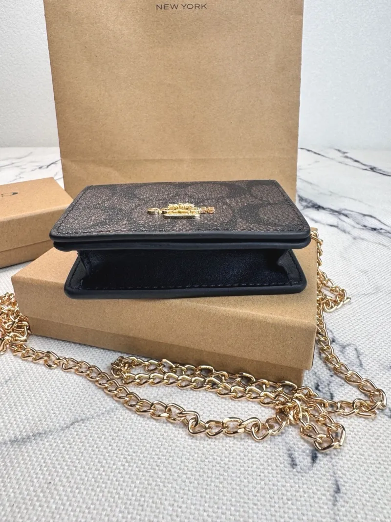 Coach Dark Brown Mini Chain Crossbody Wallet - Image 5