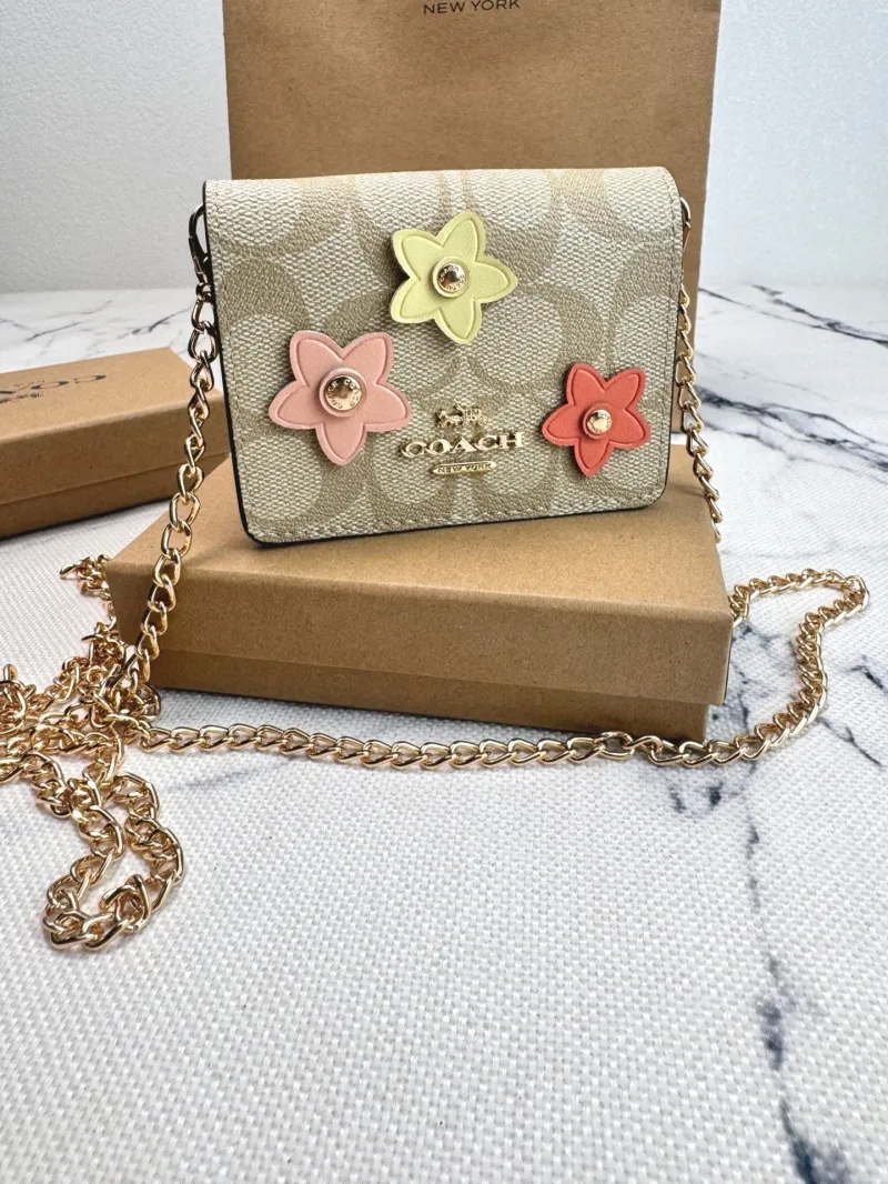 Coach Mini Chain Crossbody Wallet With Flower Appliques - Image 3