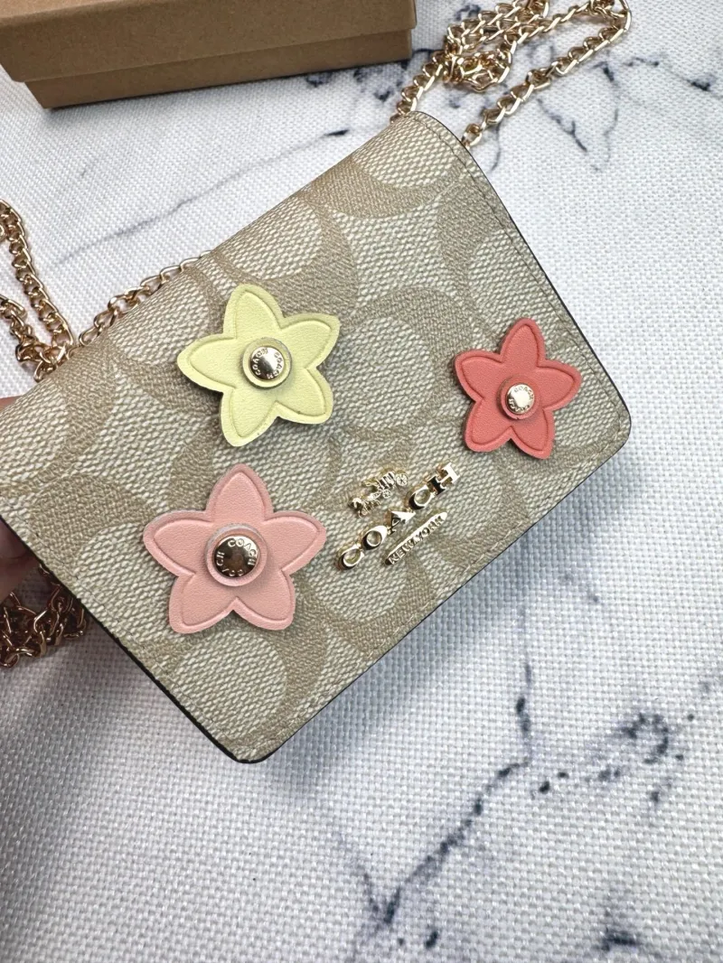 Coach Mini Chain Crossbody Wallet With Flower Appliques - Image 5