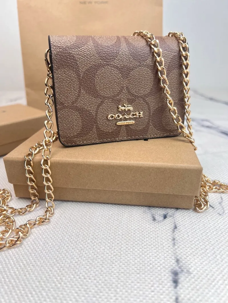 Coach Brown Mini Chain Wallet - Image 3