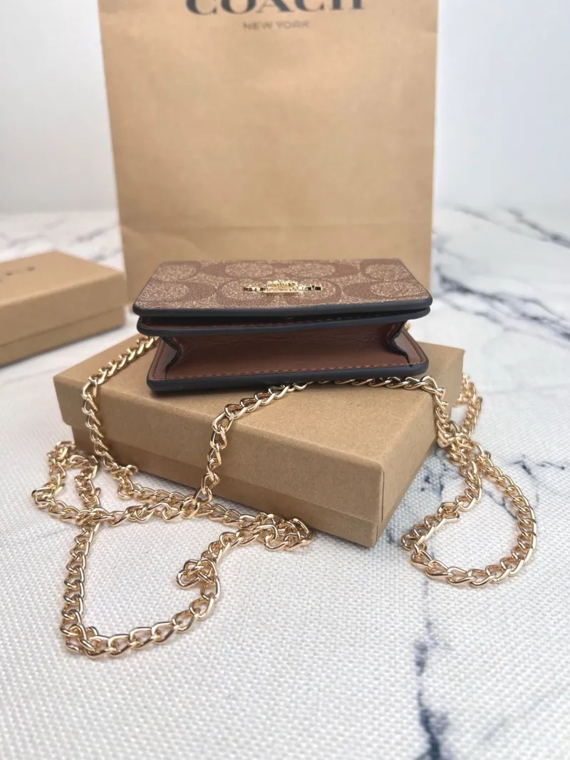 Coach Brown Mini Chain Wallet - Image 5