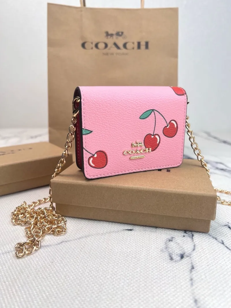 Coach Pink Cherry Print Mini Chain Crossbody Bag - Image 3
