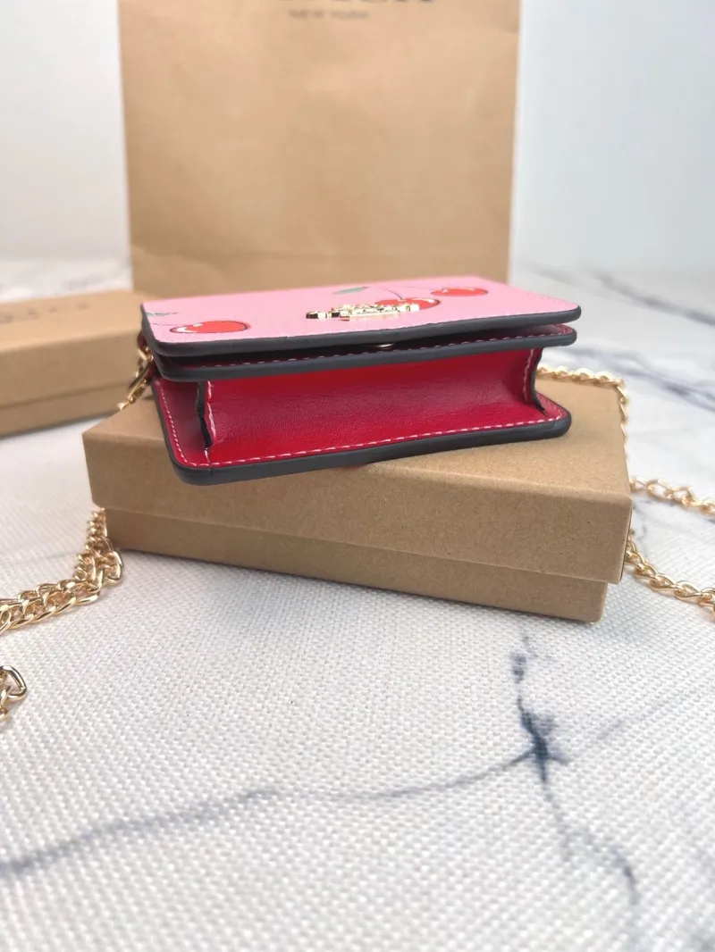 Coach Pink Cherry Print Mini Chain Crossbody Bag - Image 5