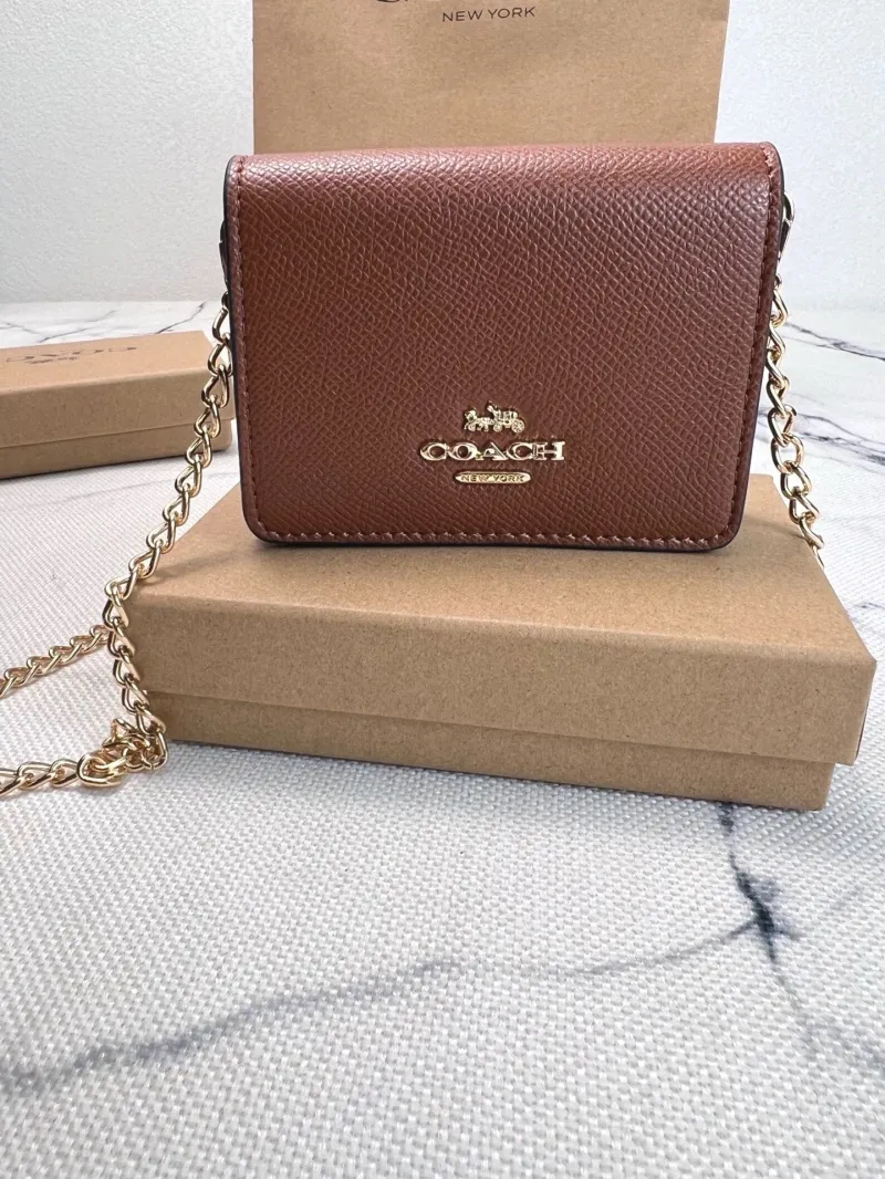 Coach Brown Mini Chain Crossbody Wallet - Image 3