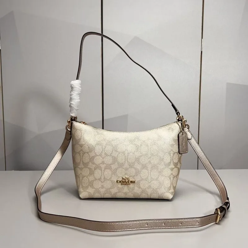 Coach Signature Metallic Beige Satchel Crossbody Bag 128