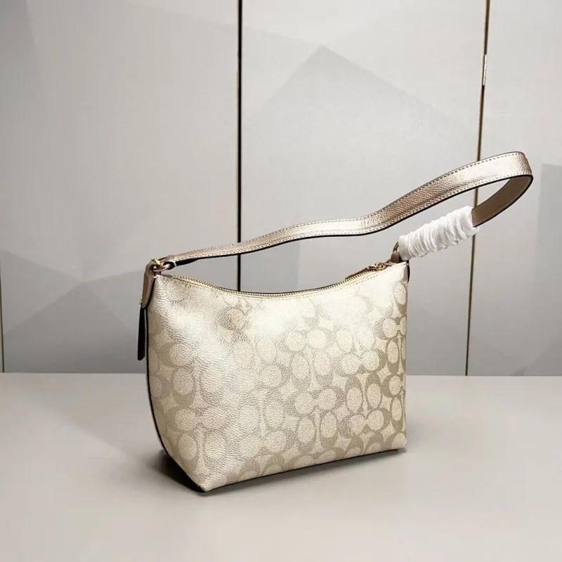 Alternative view of Coach Signature Metallic Beige Satchel Crossbody Bag 128