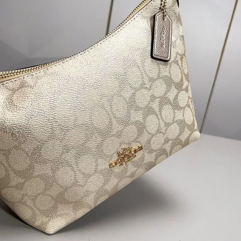 Coach Signature Metallic Beige Satchel Crossbody Bag 128 - Image 3