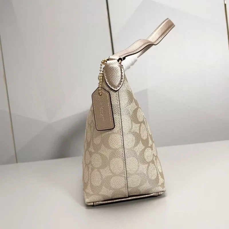 Coach Signature Metallic Beige Satchel Crossbody Bag 128 - Image 4