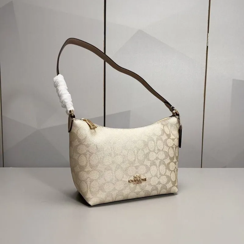 Coach Signature Metallic Beige Satchel Crossbody Bag 128 - Image 5