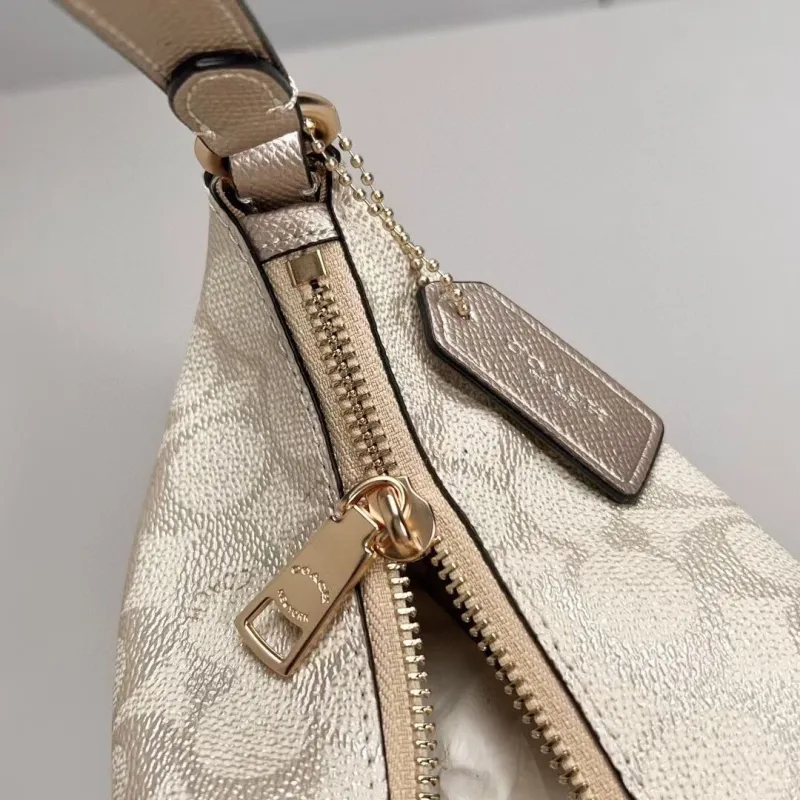 Coach Signature Metallic Beige Satchel Crossbody Bag 128 - Image 7