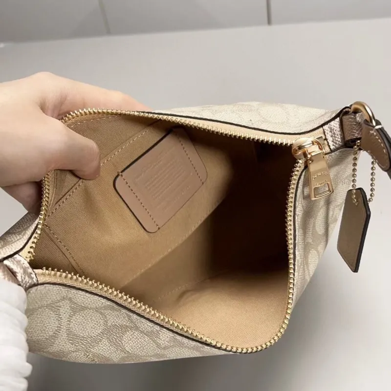 Coach Signature Metallic Beige Satchel Crossbody Bag 128 - Image 8