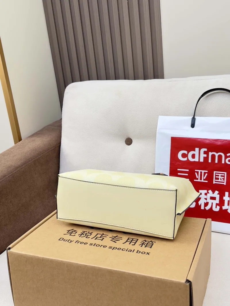 Coach Pale Yellow Signature Tote Bag with Strap - Image 3