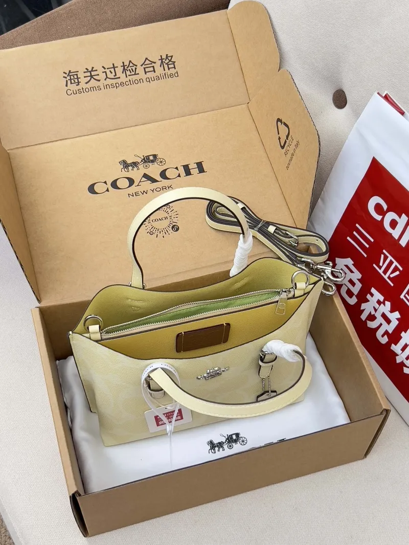 Coach Pale Yellow Signature Tote Bag with Strap - Image 5