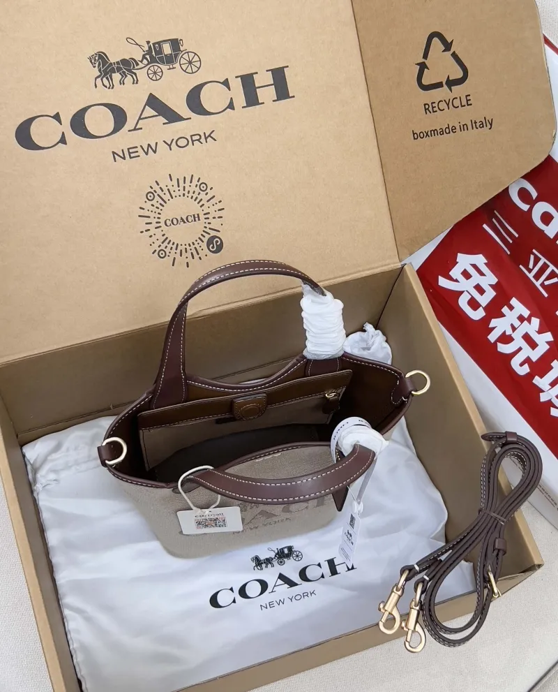 Coach Beige Brown Mini Crossbody Tote Bag - Image 5