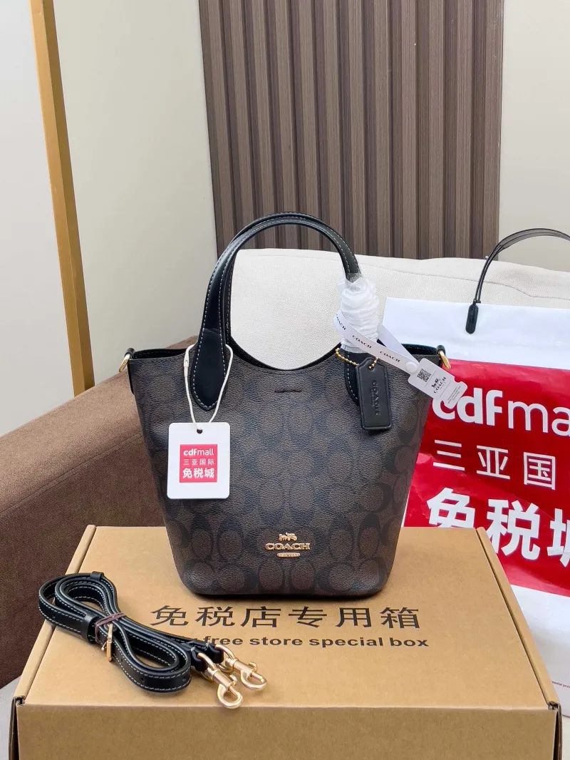 Coach Dark Brown Signature Small Bucket Crossbody Bag - Image 4