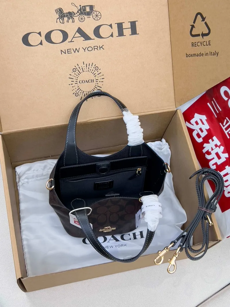Coach Dark Brown Signature Small Bucket Crossbody Bag - Image 6