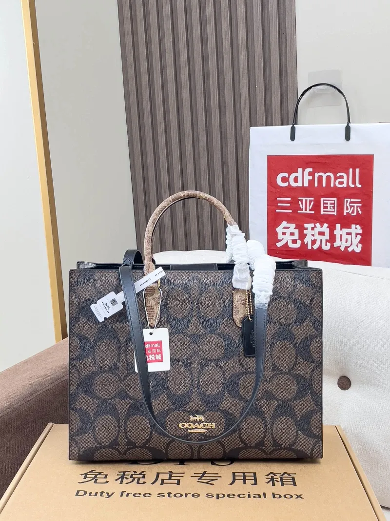 Coach Brown Signature Canvas Tote Bag - Image 4